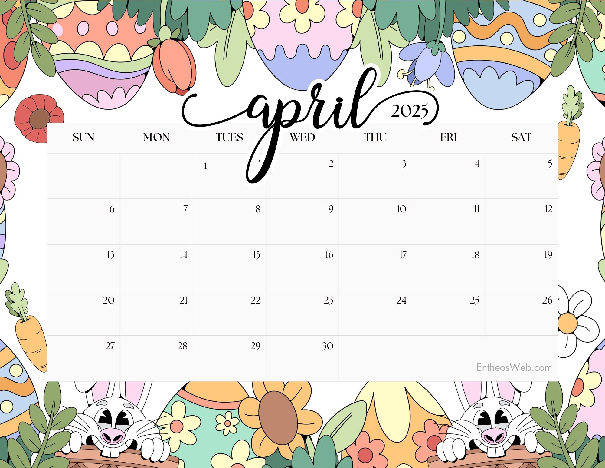 April 2025 Calendar Printables | Entheosweb pertaining to Bunnies 2025 Calendar Printable