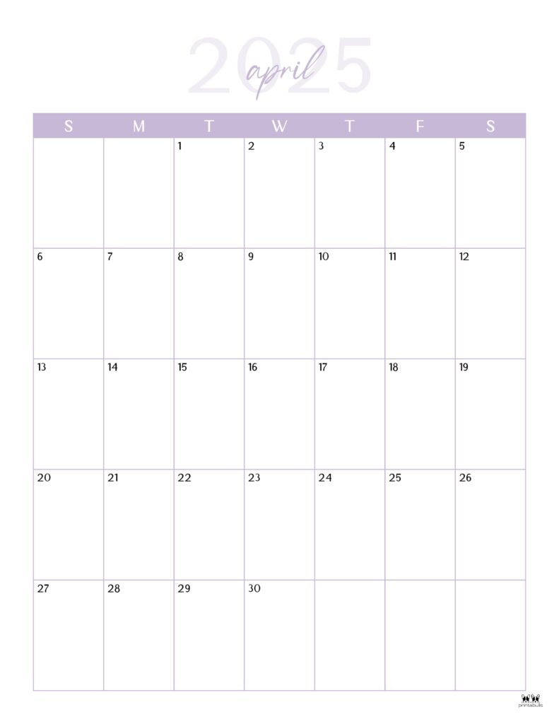 April 2025 Calendars - 107 Free Printables | Printabulls in Blooms Large Grid 2025 Calendar Printable