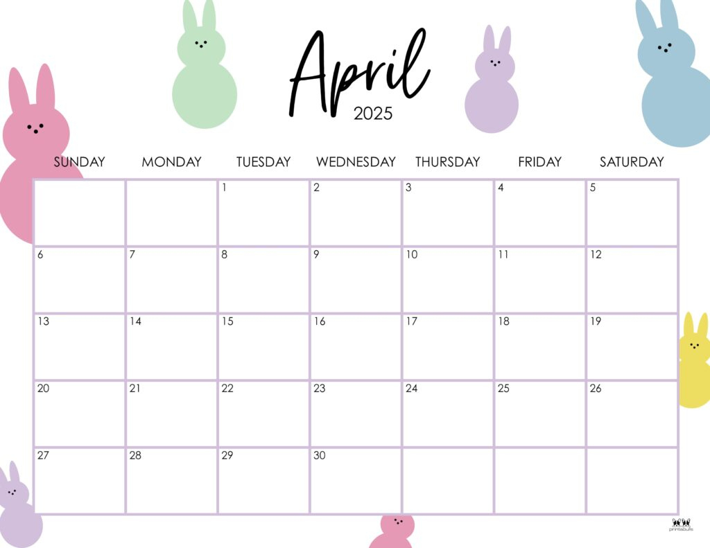 April 2025 Calendars - 107 Free Printables | Printabulls inside Bunnies 2025 Calendar Printable