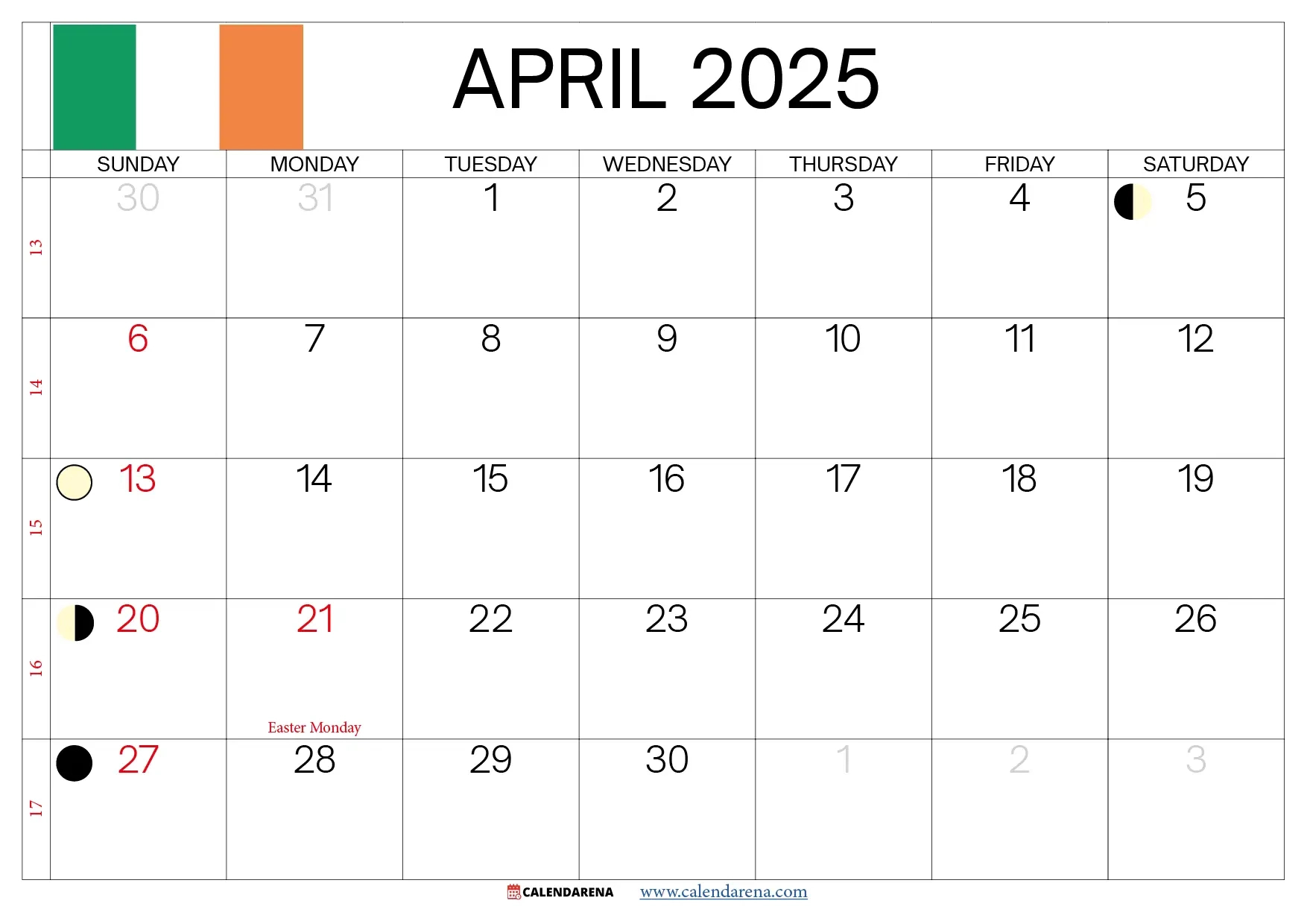 April Calendar 2025 Ireland With Holidays within Ireland 2025 Calendar Printable
