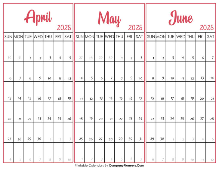 April May June 2025 Printable Calendar