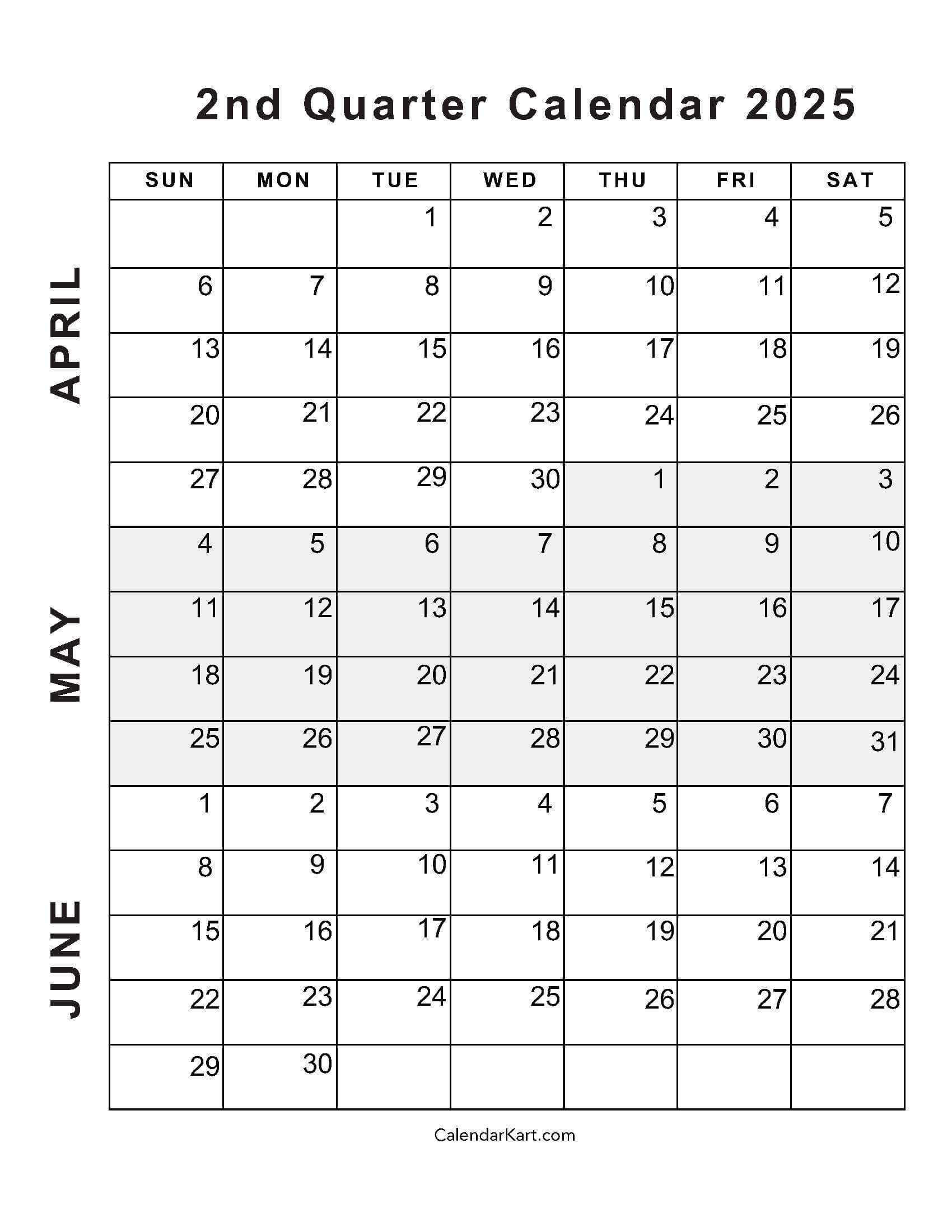 April To June 2025 Calendars (Q2): Free Printables throughout April May June 2025 Printable Calendar