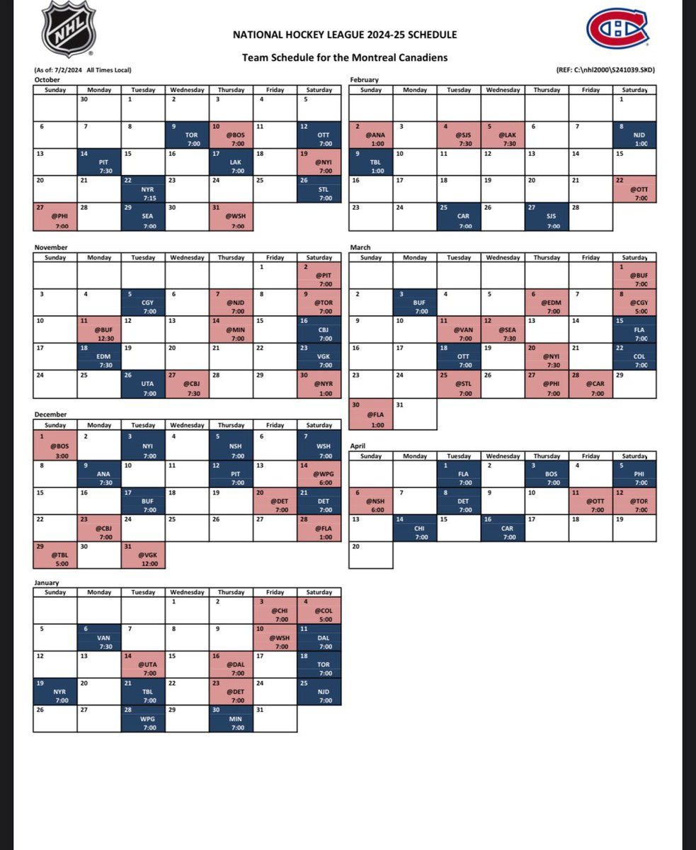Arpon Basu On X: &amp;quot;The 2024-25 Montreal Canadiens Schedule. Https throughout Montreal 2025 Calendar Printable