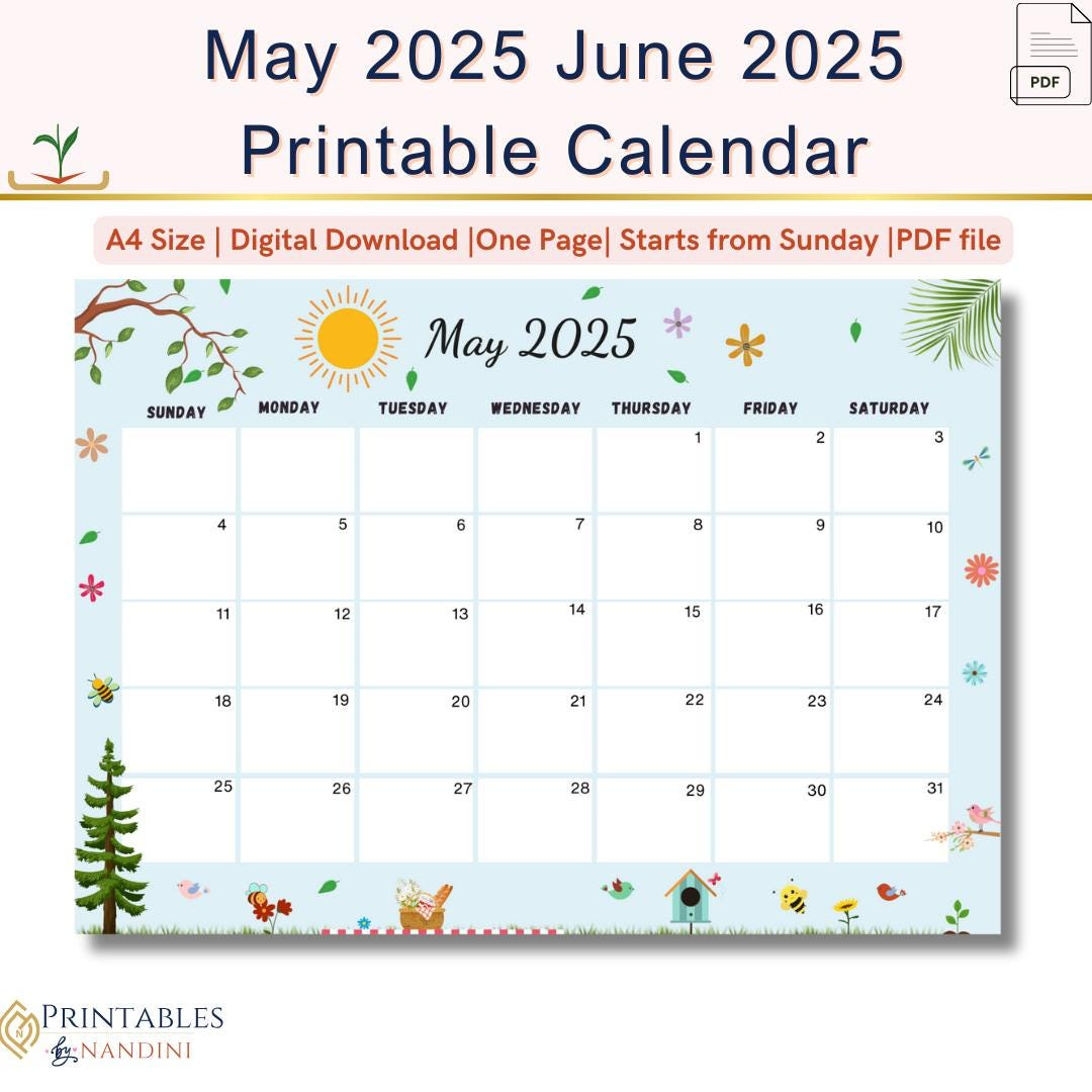 Artistic Calendar Printable For May And June 2025 Pdf Download,A4 pertaining to Rock Climbing 2025 Calendar Printable