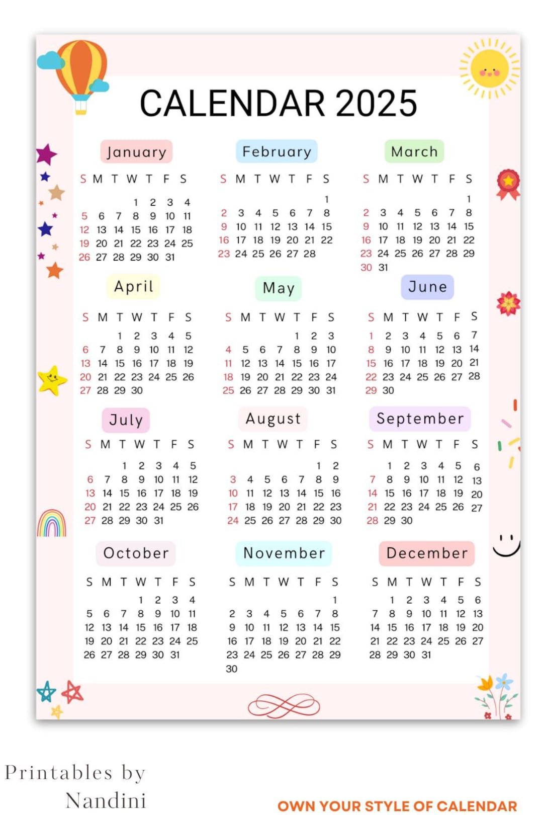 Attractive 2025 Yearly Calendar One Page Printable With Vision within Bicycle Cards Art 2025 Calendar Printable