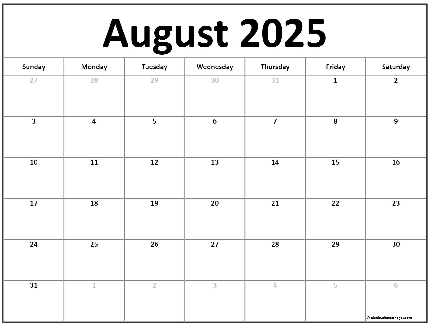 August 2025 Calendar | Free Printable Calendars regarding Free Printable Calendar August 2024 - June 2025