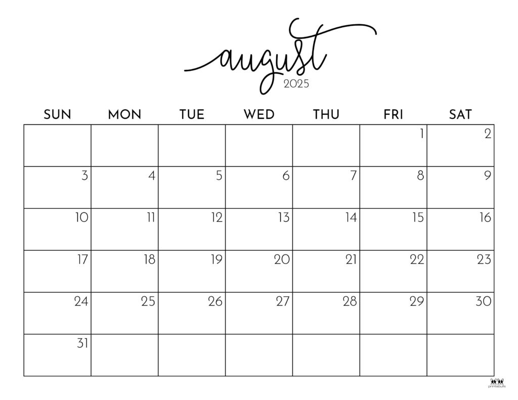 August 2025 Calendars - 107 Free Printables | Printabulls for Free Printable Calendar August 2024 - June 2025