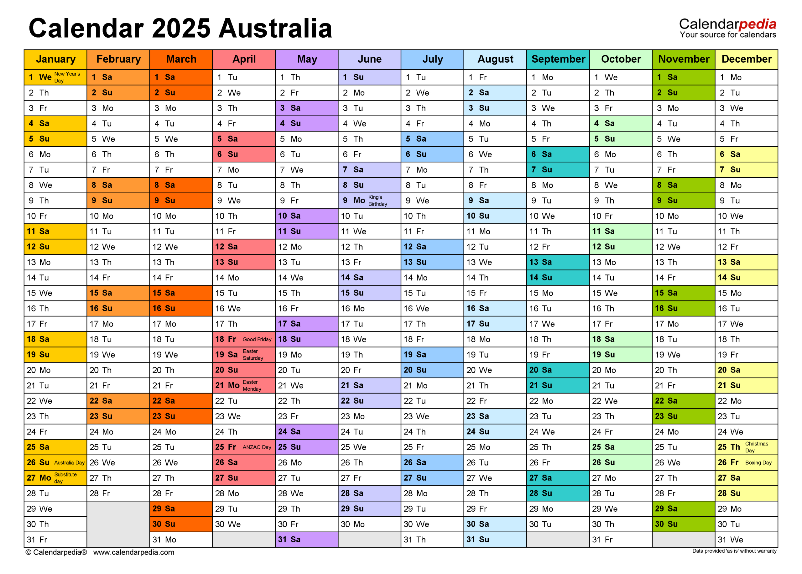 Australia Calendar 2025 - Free Printable Pdf Templates regarding Australia 2025 Calendar Printable