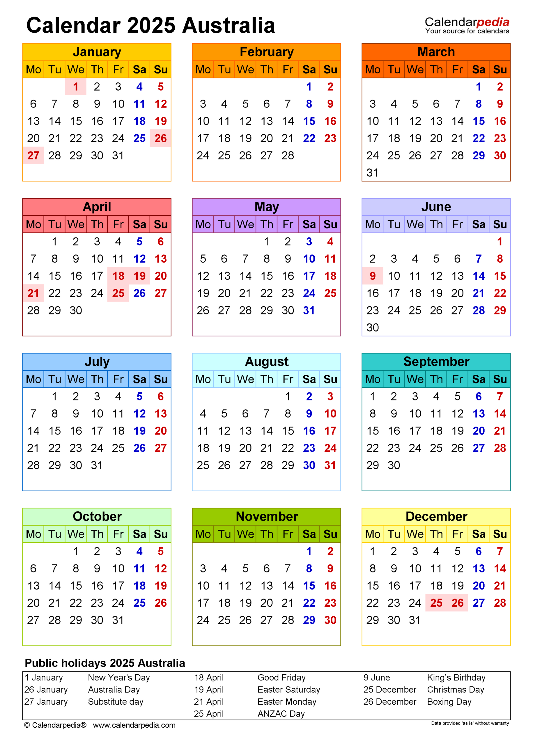 Australia Calendar 2025 - Free Printable Pdf Templates with regard to Australia 2025 Calendar Printable