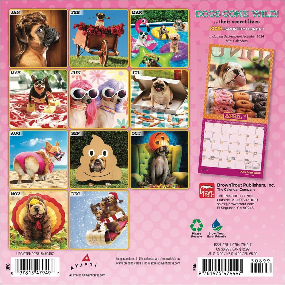 Avanti Dogs Gone Wild 2025 Mini Wall Calendar - Calendars in Avanti Dogs Gone Wild 2025 Calendar Printable