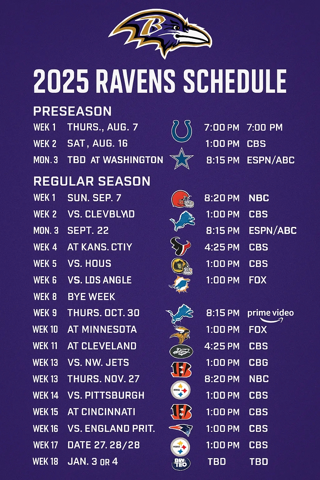 Baltimore Ravens 2025 Schedule Is Out! with regard to NFL Baltimore Ravens 2025 Calendar Printable