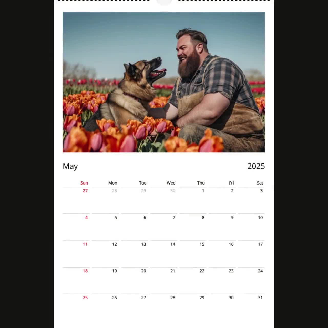 Bearded Men And Dogs Wall Calendar 2025 | Dog Calendar | Gay Bear Wall Calendar | Gift For Gay Bear Admirer | Christmas New Year Gift with Bearded Men 2025 Calendar Printable