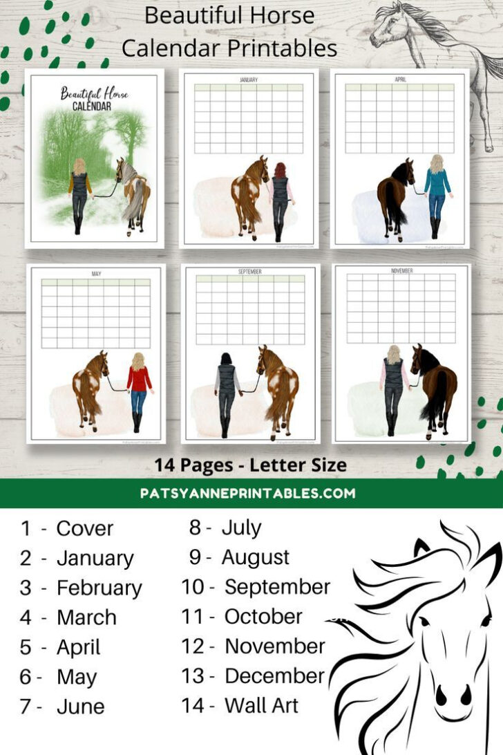 Horse Lovers 2025 Calendar Printable