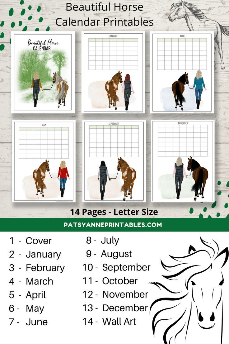 Beautiful Horse Undated Calendar | Horse Calendar Printable for Horse Lovers 2025 Calendar Printable
