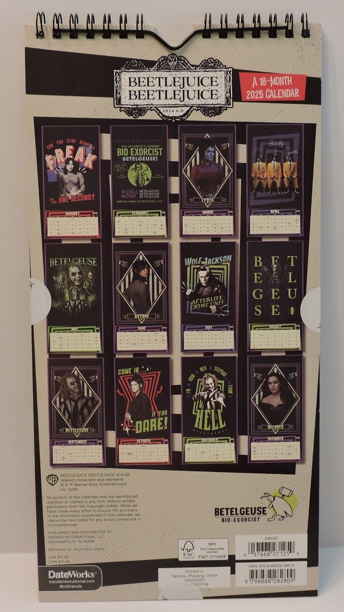 Beetlejuice Beetlejuice 2024 Movie Characters 16 Month 2025 Wall Calendar pertaining to Beetlejuice 2 2025 Calendar Printable