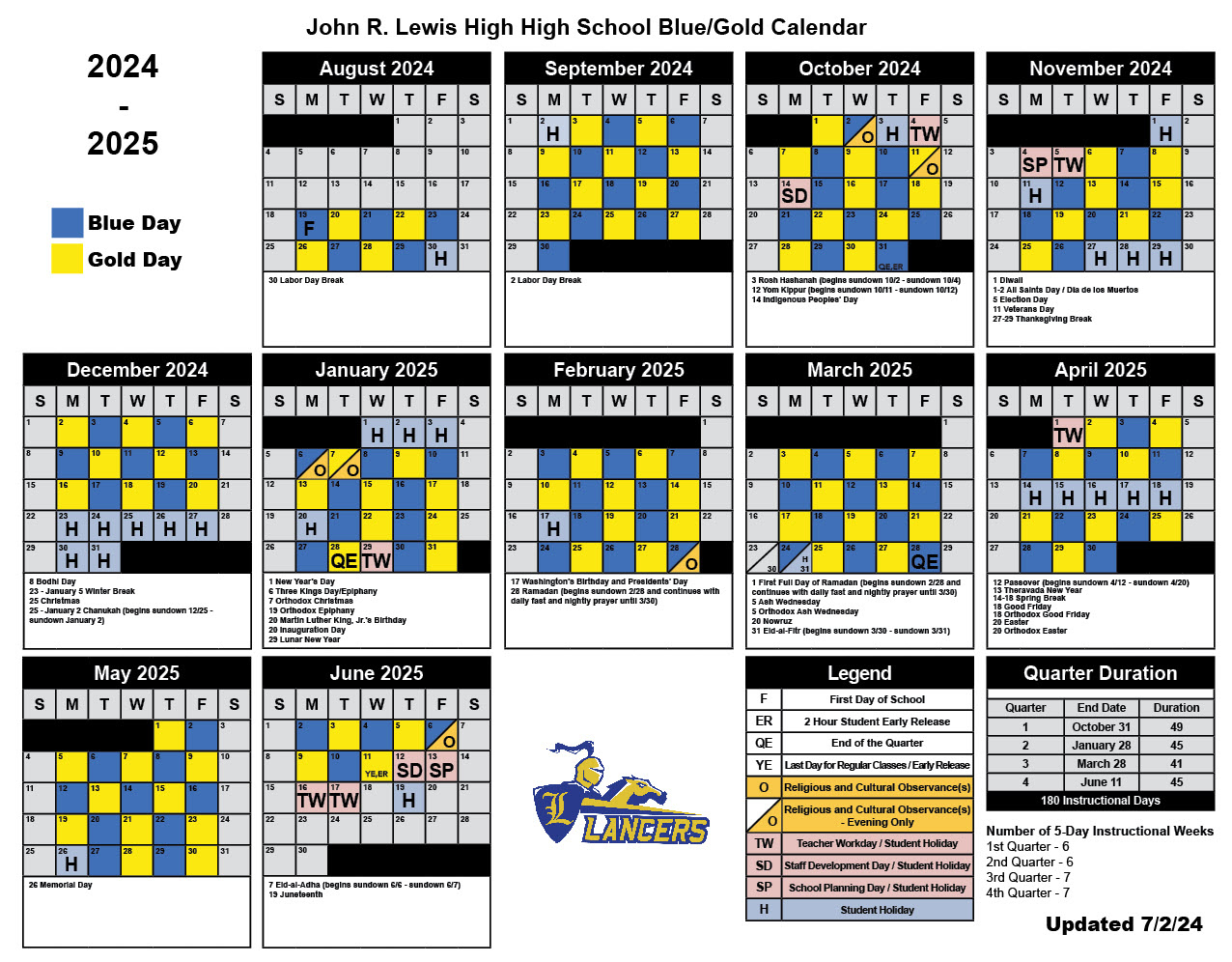 Bell Schedule | John R. Lewis High School in Lewis 2025 Calendar Printable