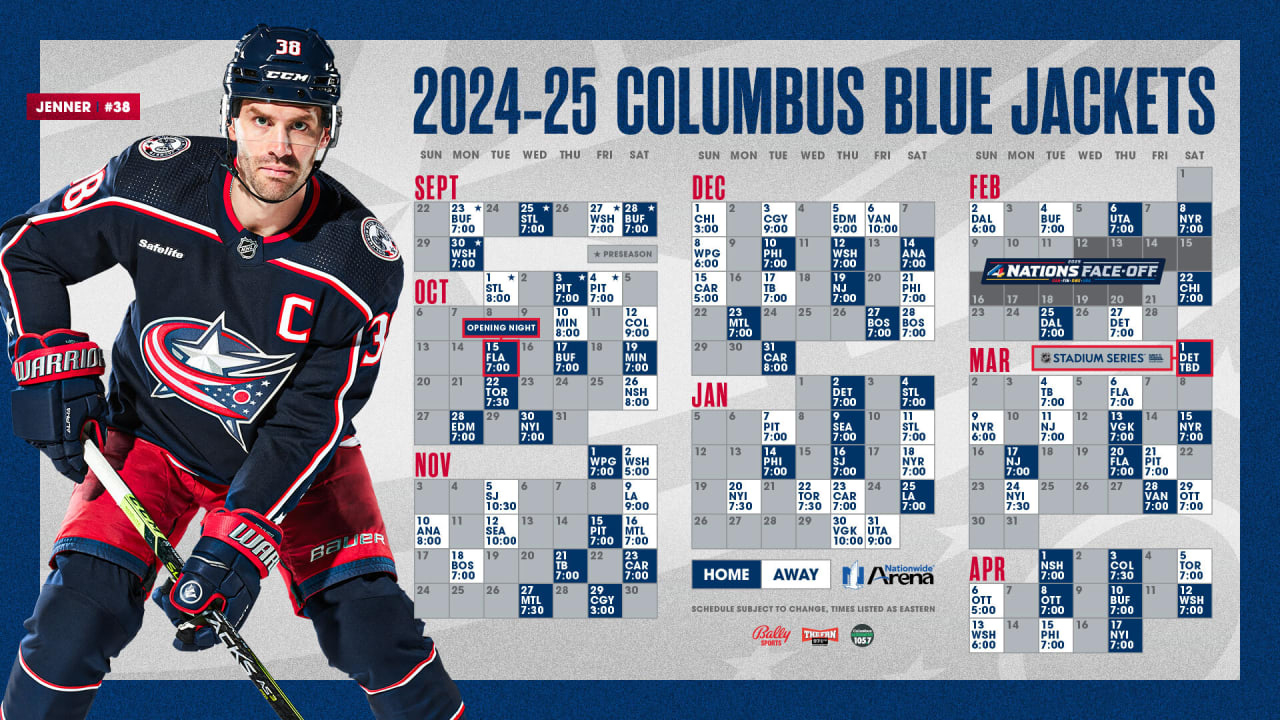 Blue Jackets Announce 2024-25 Regular Season Schedule | Columbus inside Nhl Connor Bedard 2025 Calendar Printable