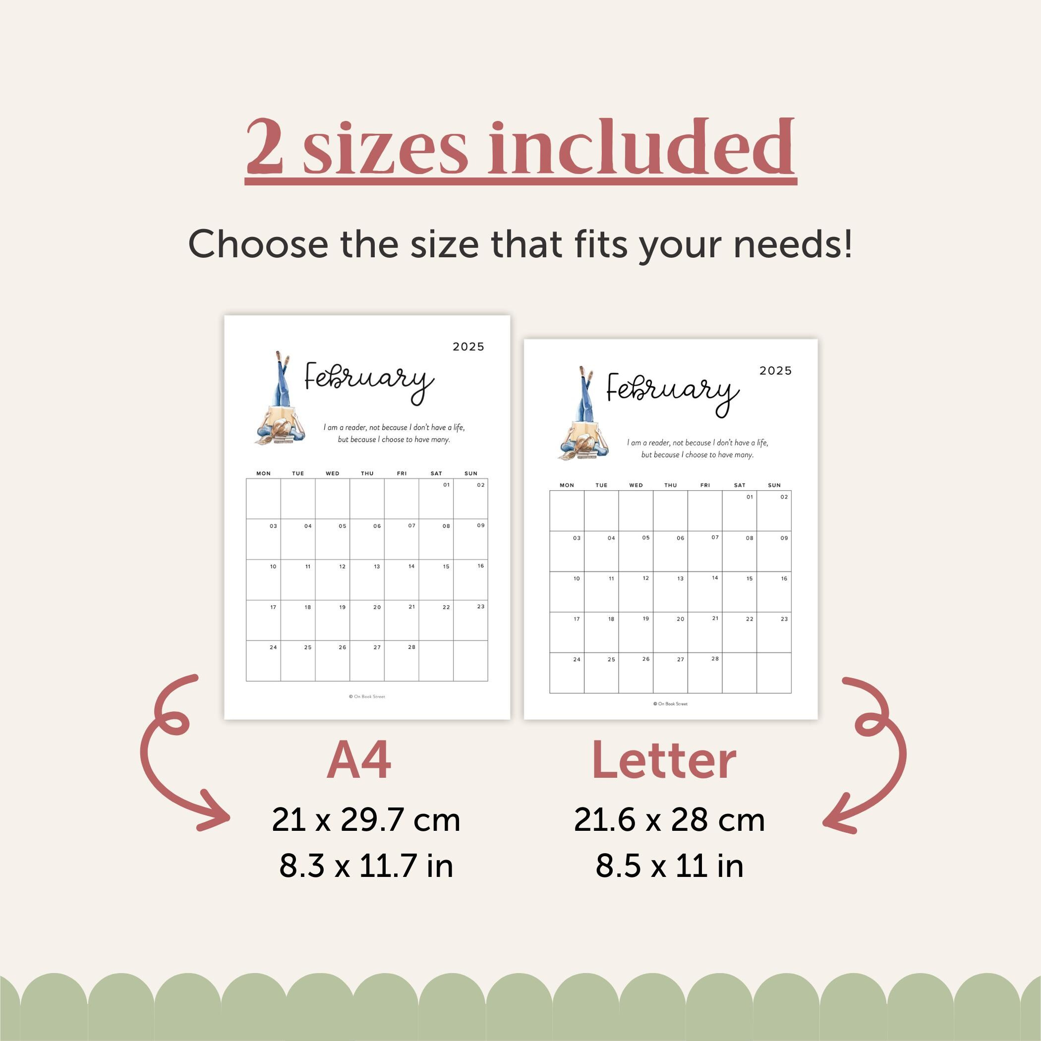 Book Lover Calendar 2025 Printable With Bookish Quotes, Pdf intended for Book Nerd 2025 Calendar Printable