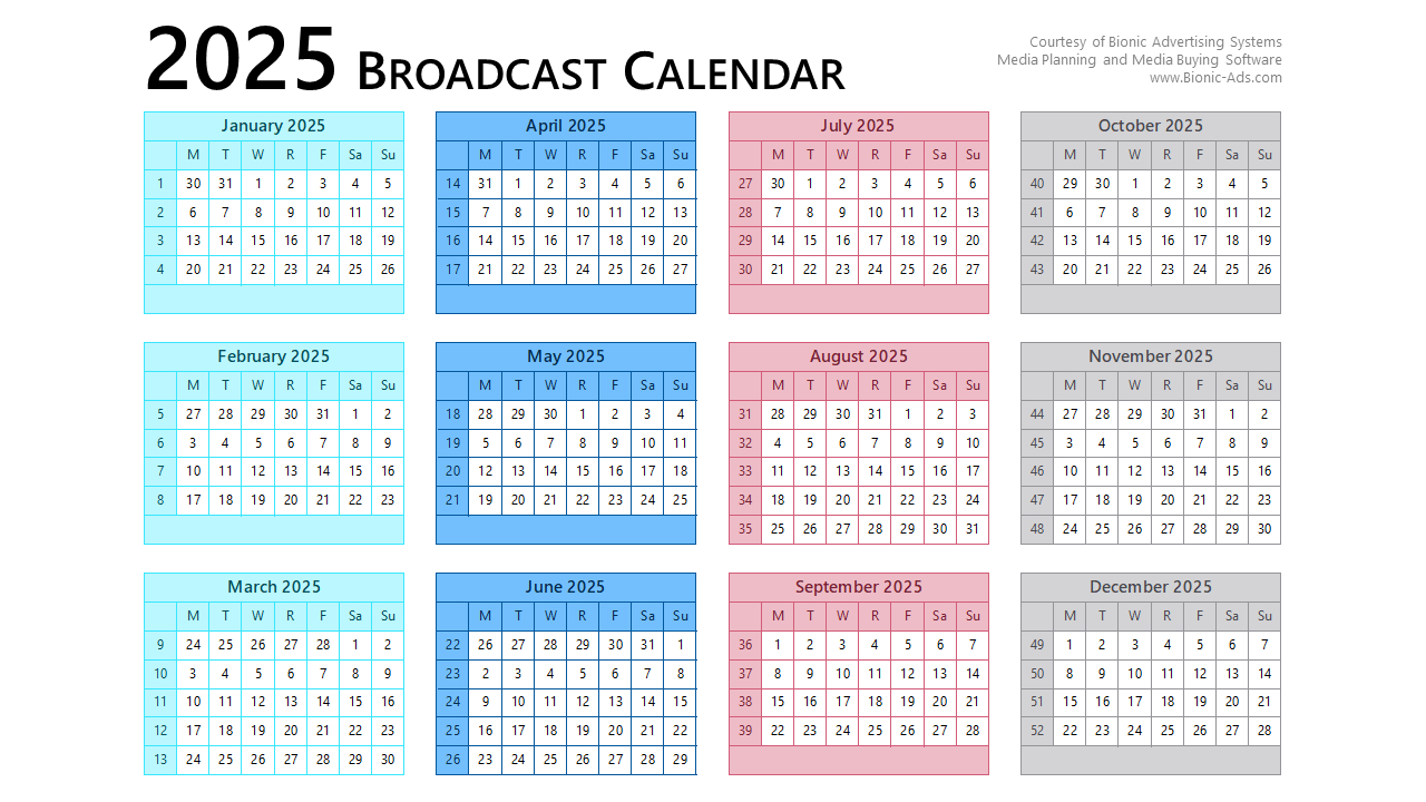 Broadcast Calendar 2025 – Free Downloads – Customizable in Point Of Light 2025 Calendar Printable