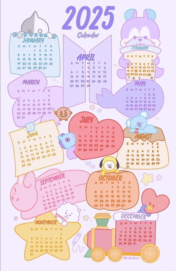 Bt21 2025 Calendar Digital Download For Wall Art | Instant for Wall Art 2025 Calendar Printable