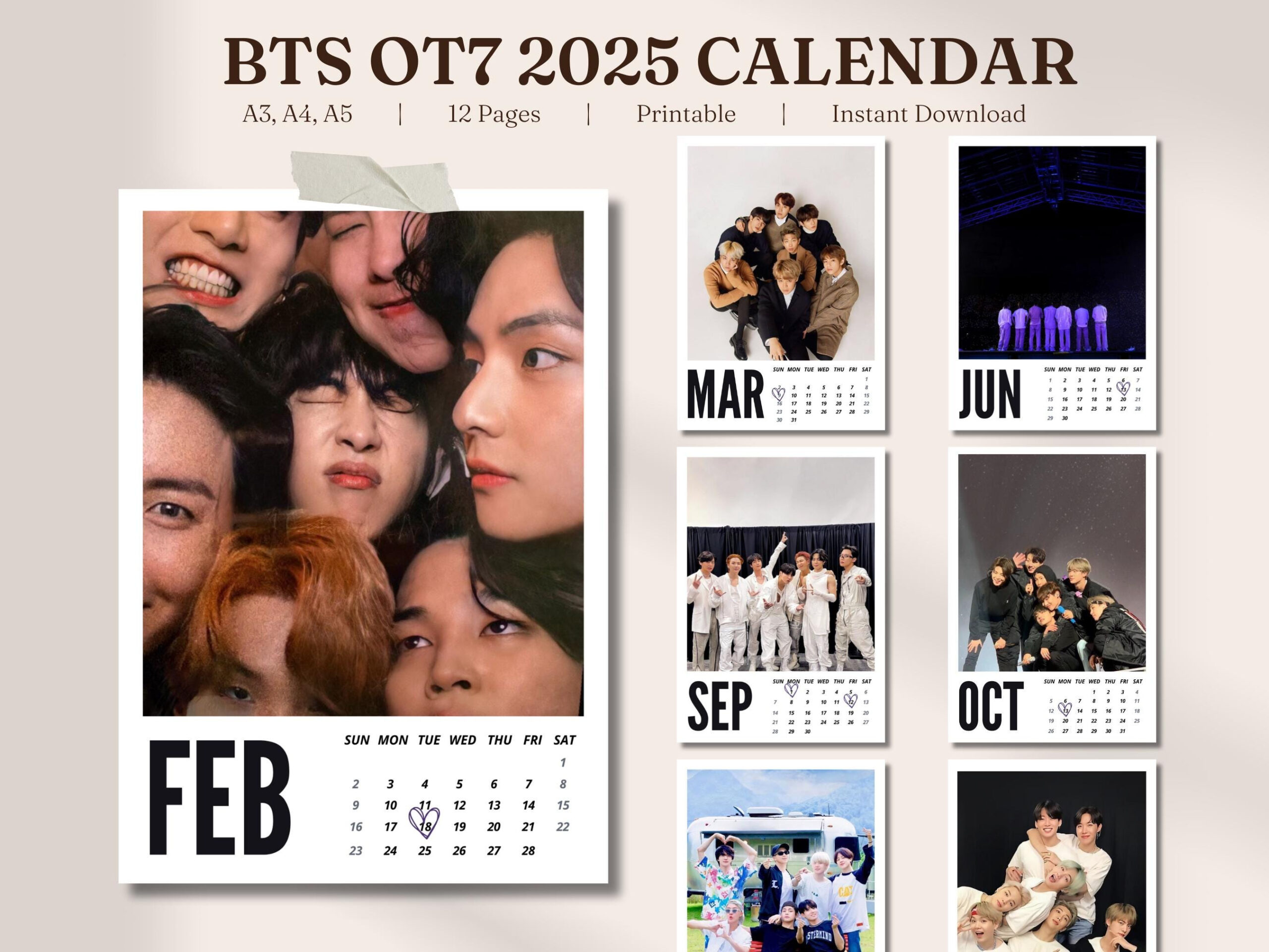 Bts Ot7 Calendar 2025 | A3, A4, A5 | Pdf | Bts Digital Calendar intended for Bts 2025 Calendar Printable