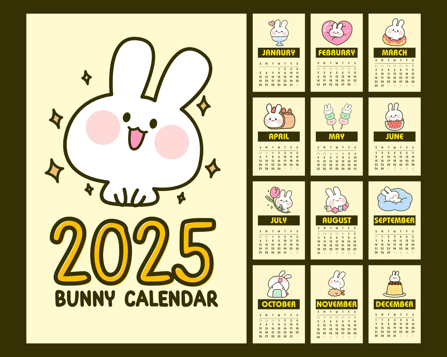 Bunny Calendar 2025, Digital Calendar, Calendar 2025, Digital with regard to Bunnies 2025 Calendar Printable
