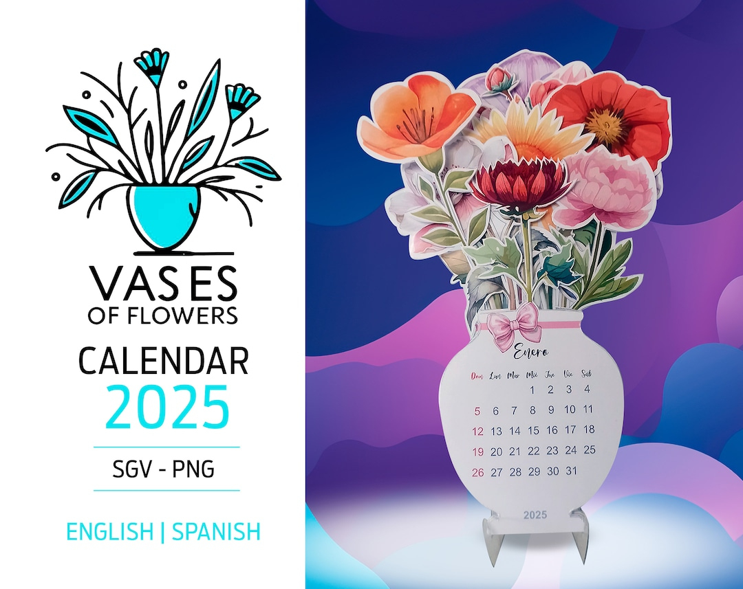 Buy 2025 Calendar | Beautiful Die Cut Flower Vase | Png And Svg with Fantasia Art 2025 Calendar Printable