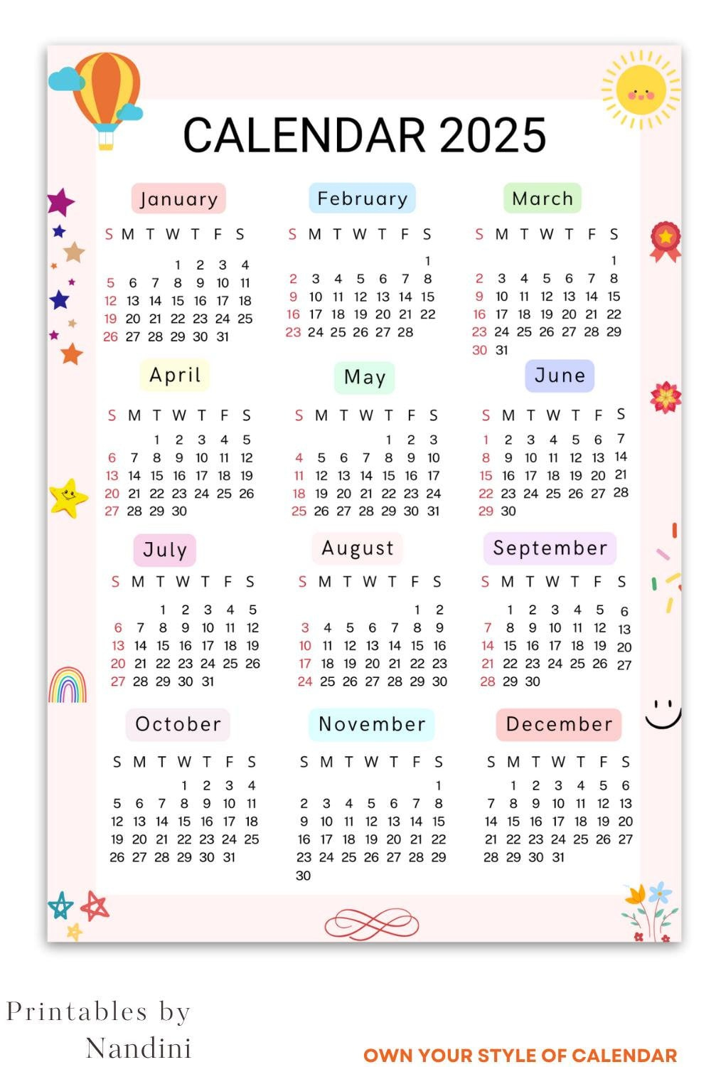 Buy Attractive 2025 Yearly Calendar One Page Printable With Vision intended for Wet 2025 Calendar Printable
