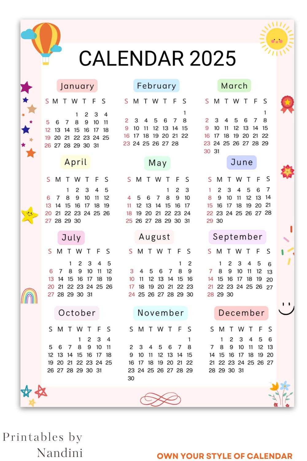 Buy Attractive 2025 Yearly Calendar One Page Printable With Vision with regard to Year of Gratitude 2025 Calendar Printable