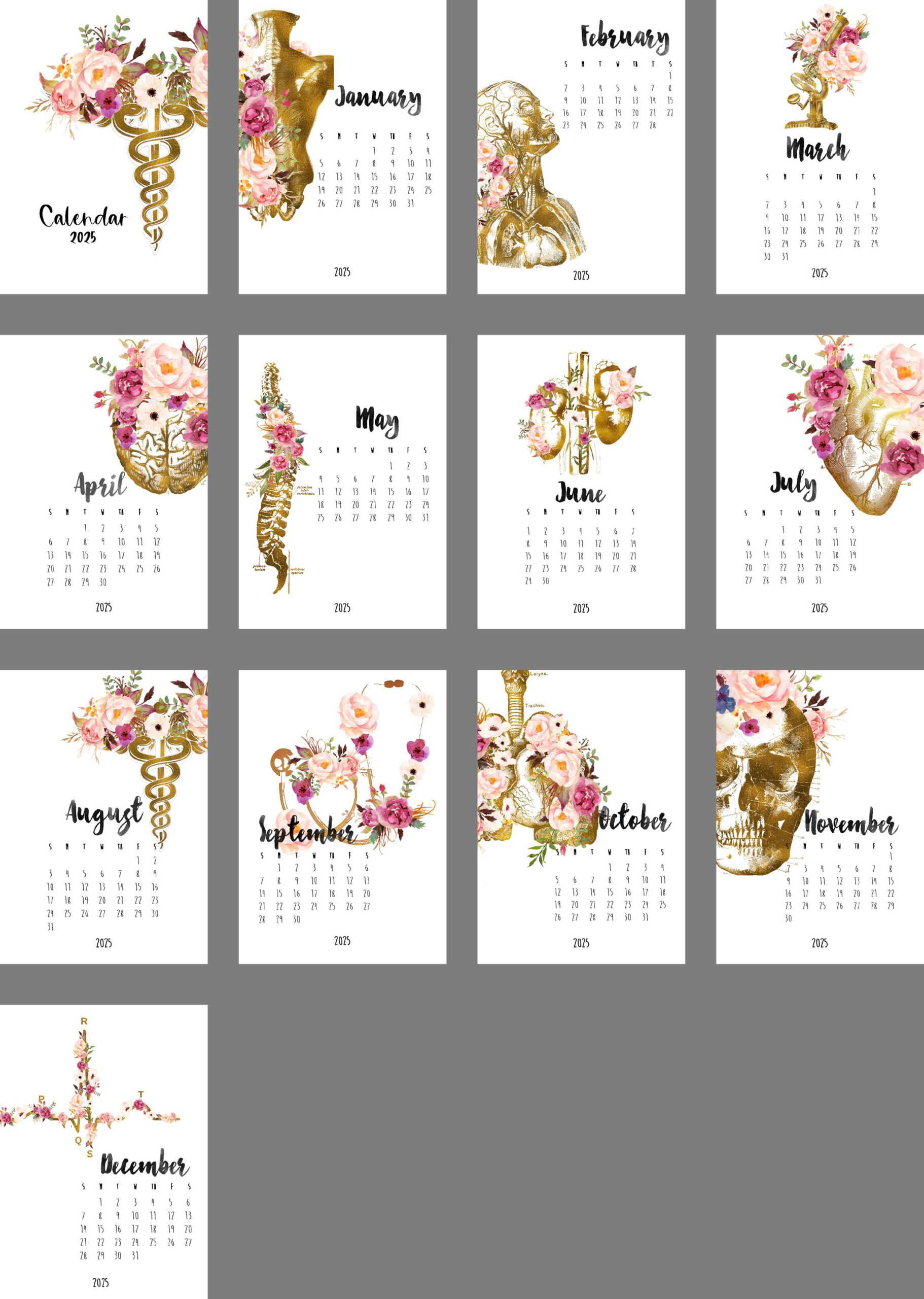 Buy Medical 2025 Printable Calendar | Monthly Anatomy-Themed throughout Doctors 2025 Calendar Printable