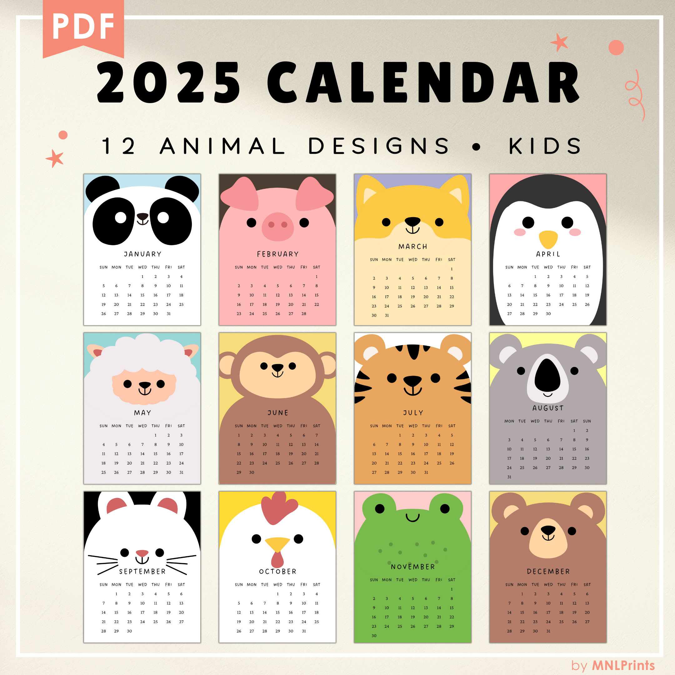 Buy Printable Calendar 2025 For Kids Calendar 2025 Calendar Cute inside 12 Little Piggies 2025 Calendar Printable