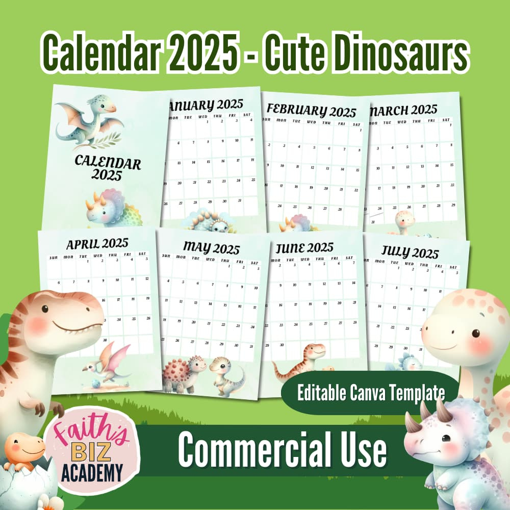 Calendar 2025 – Cute Dinosaurs – Faith&amp;#039;S Biz Academy pertaining to Dinosaurs 2025 Calendar Printable