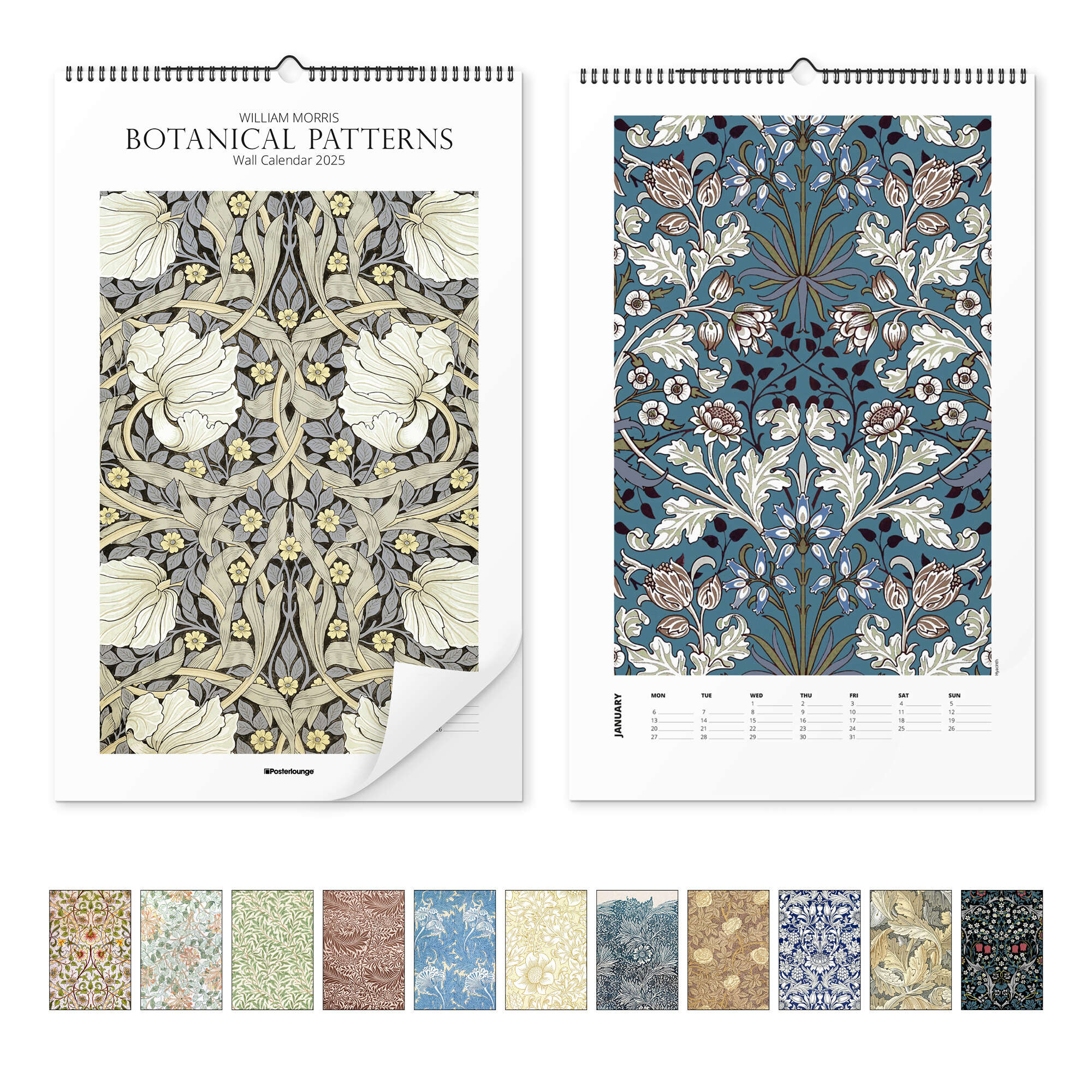 Calendar Botanical Patterns Calendar 2025 | Posterlounge with Morris Design 2025 Calendar Printable