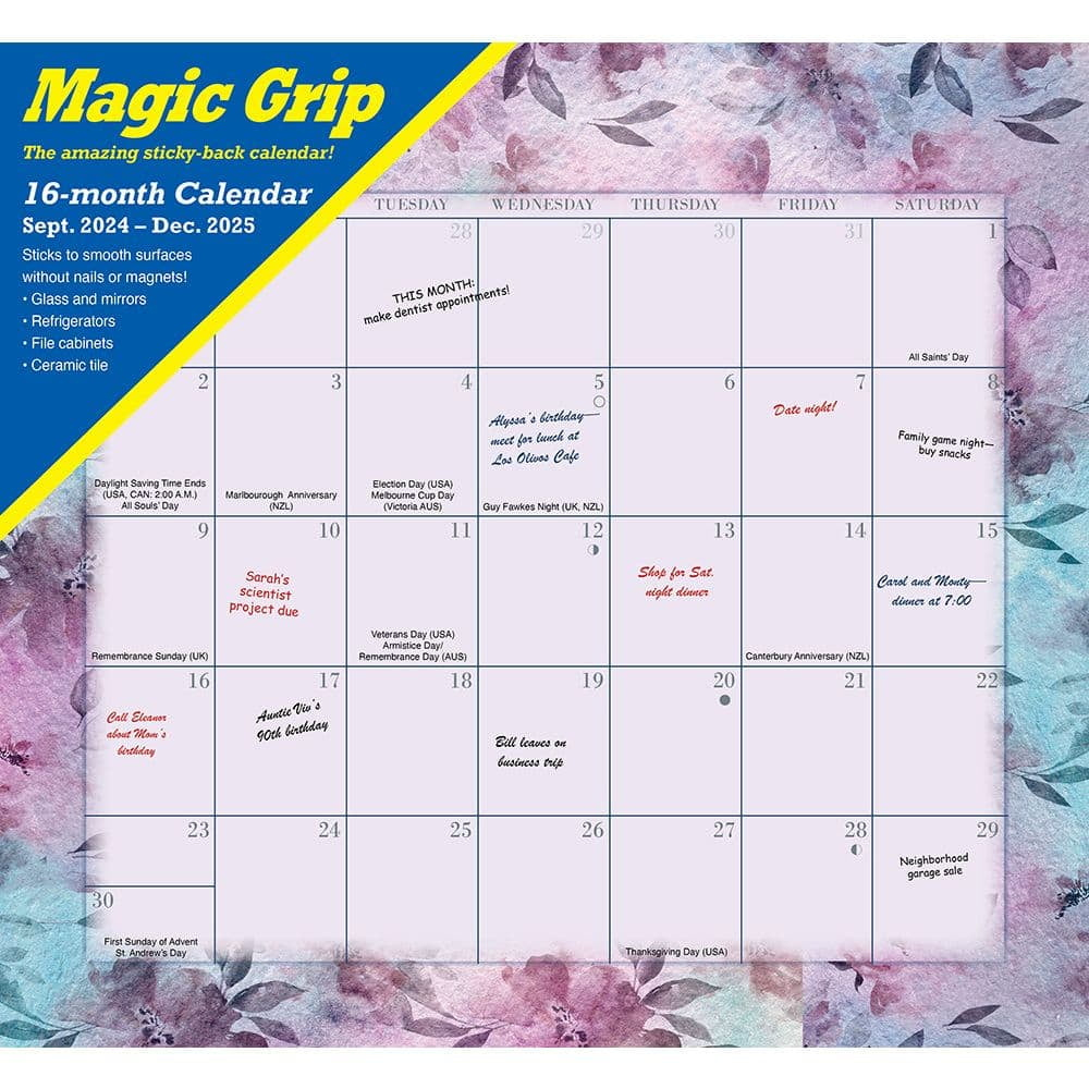 Calendar Ink, Floral Jumbo Magic Grip 2025 Wall Calendar throughout Rainbow Magic Grip 2025 Calendar Printable