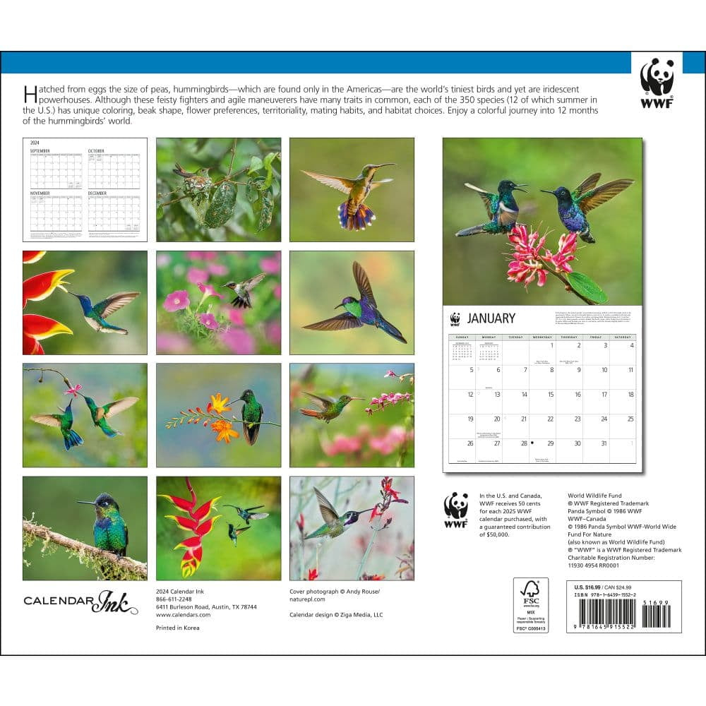 Calendar Ink, Hummingbirds Wwf 2025 Wall Calendar with Axolotls WWF 2025 Calendar Printable