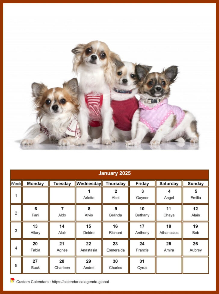Dog Gallery 2025 Calendar Printable