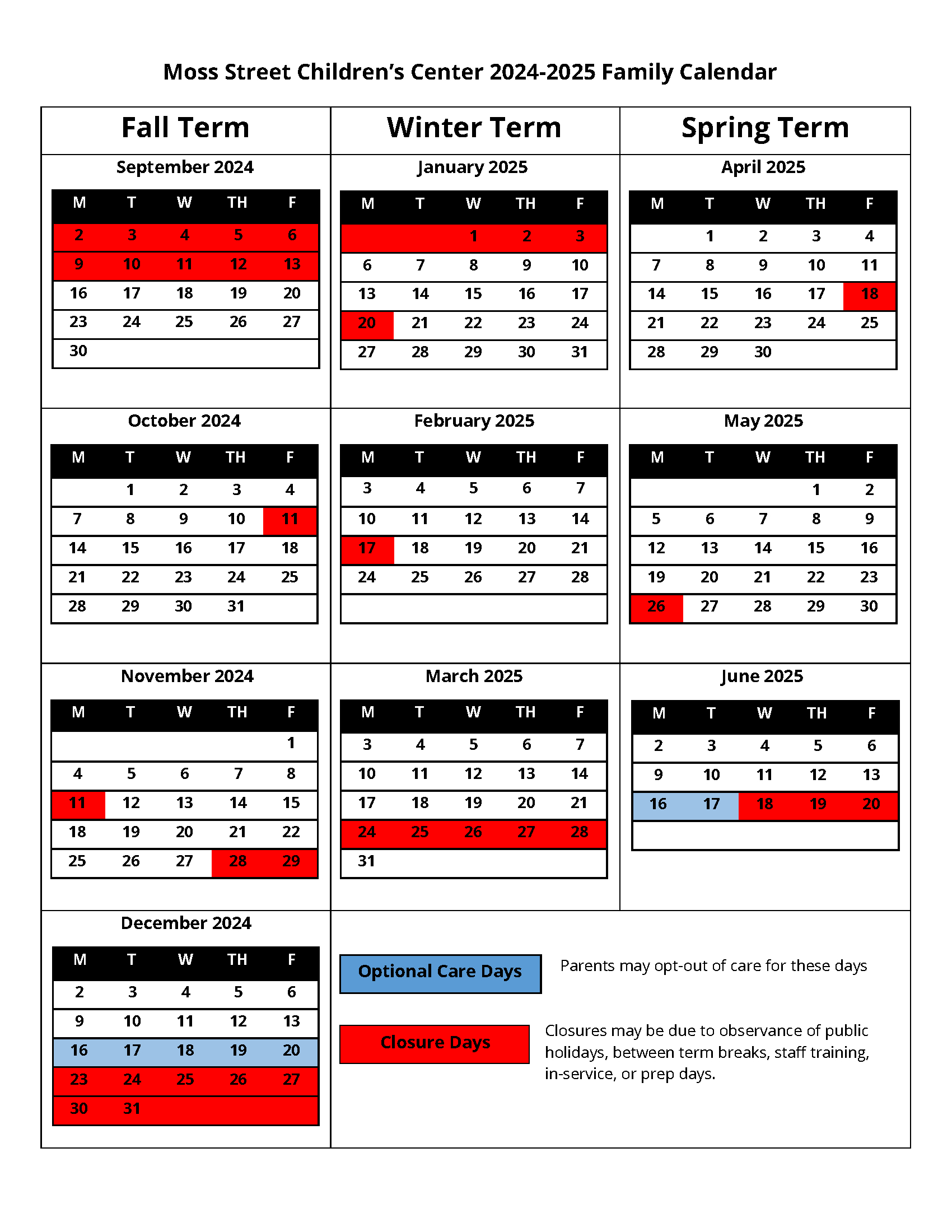Calendar | Moss Street Children&amp;#039;S Center throughout Oregon 2025 Calendar Printable