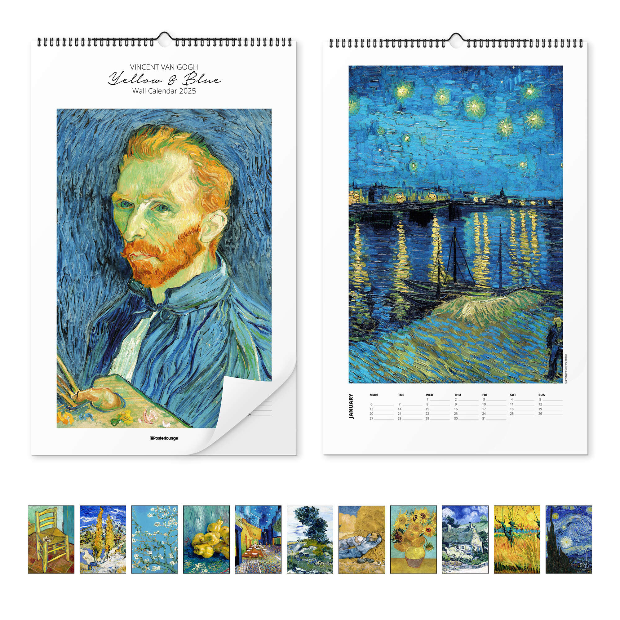 Calendar Vincent Van Gogh Calendar, Yellow &amp;amp; Blue 2025 | Posterlounge with Van Gogh 2025 Calendar Printable