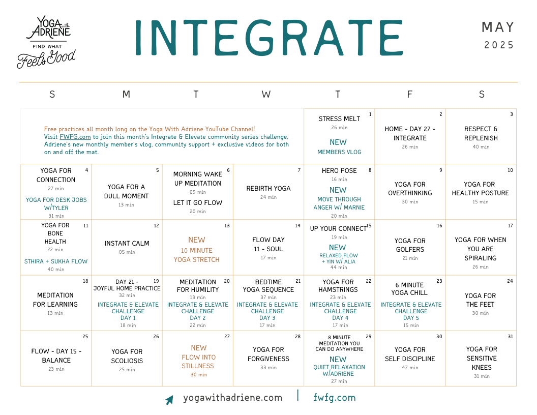 Calendar | Yoga With Adriene within Yoga 2025 Calendar Printable