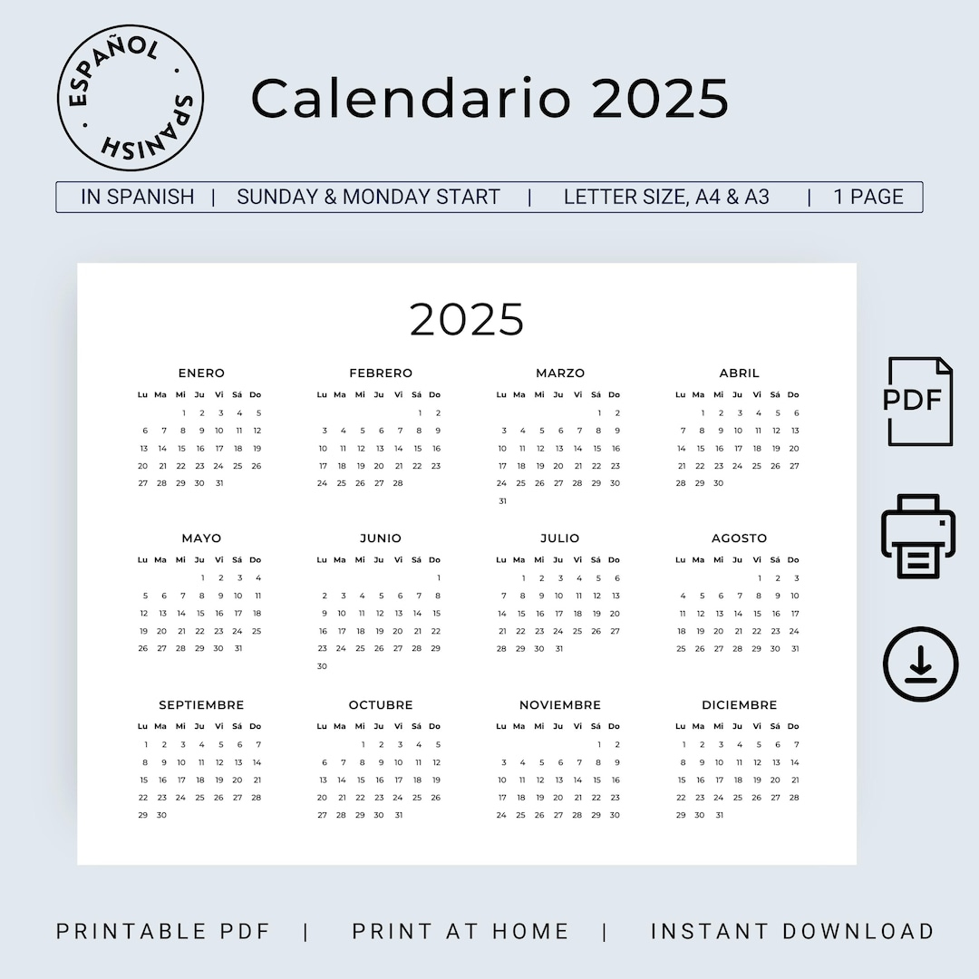 Calendario 2025 Español Calendario 2025 Para Imprimir Calendario Orientación Horizontal Spanish Calendar 2025 Landscape A3 A4 Us Letter Pdf within Mexico 2025 Calendar Printable