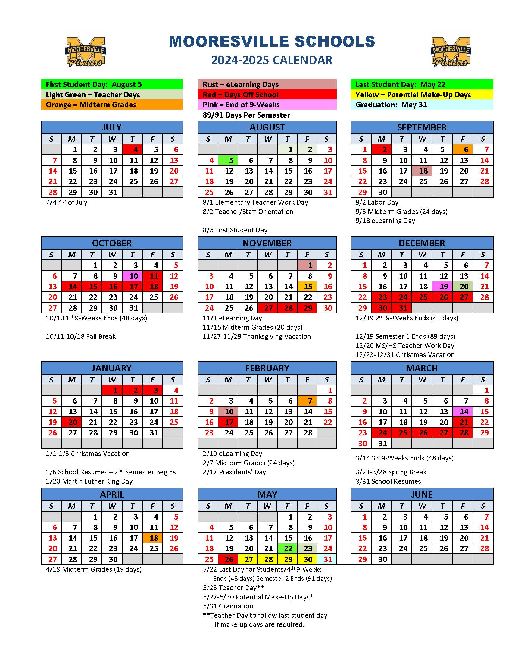Calendars - Mooresville Schools with regard to North Carolina 2025 Calendar Printable