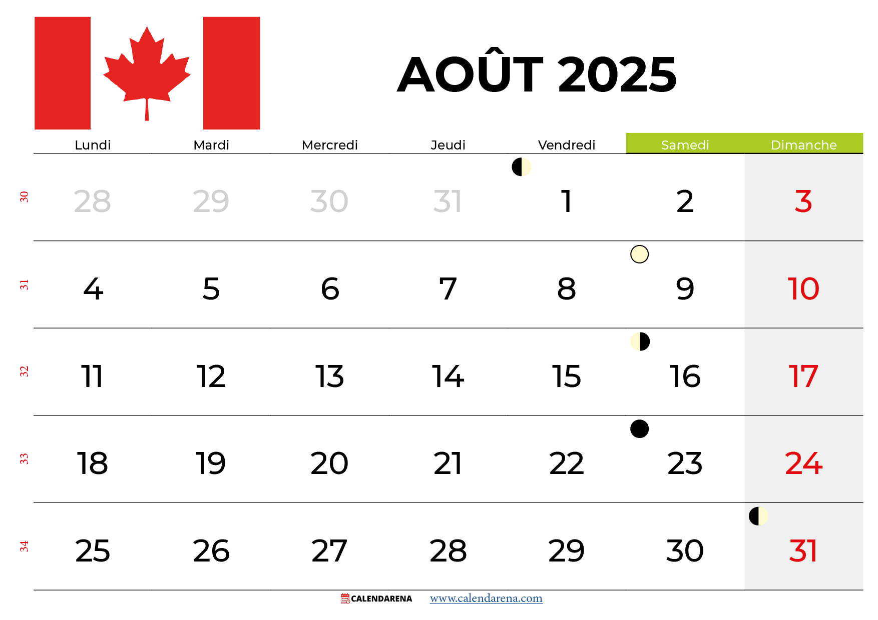 Calendrier Août 2025 Québec inside Quebec 2025 Calendar Printable
