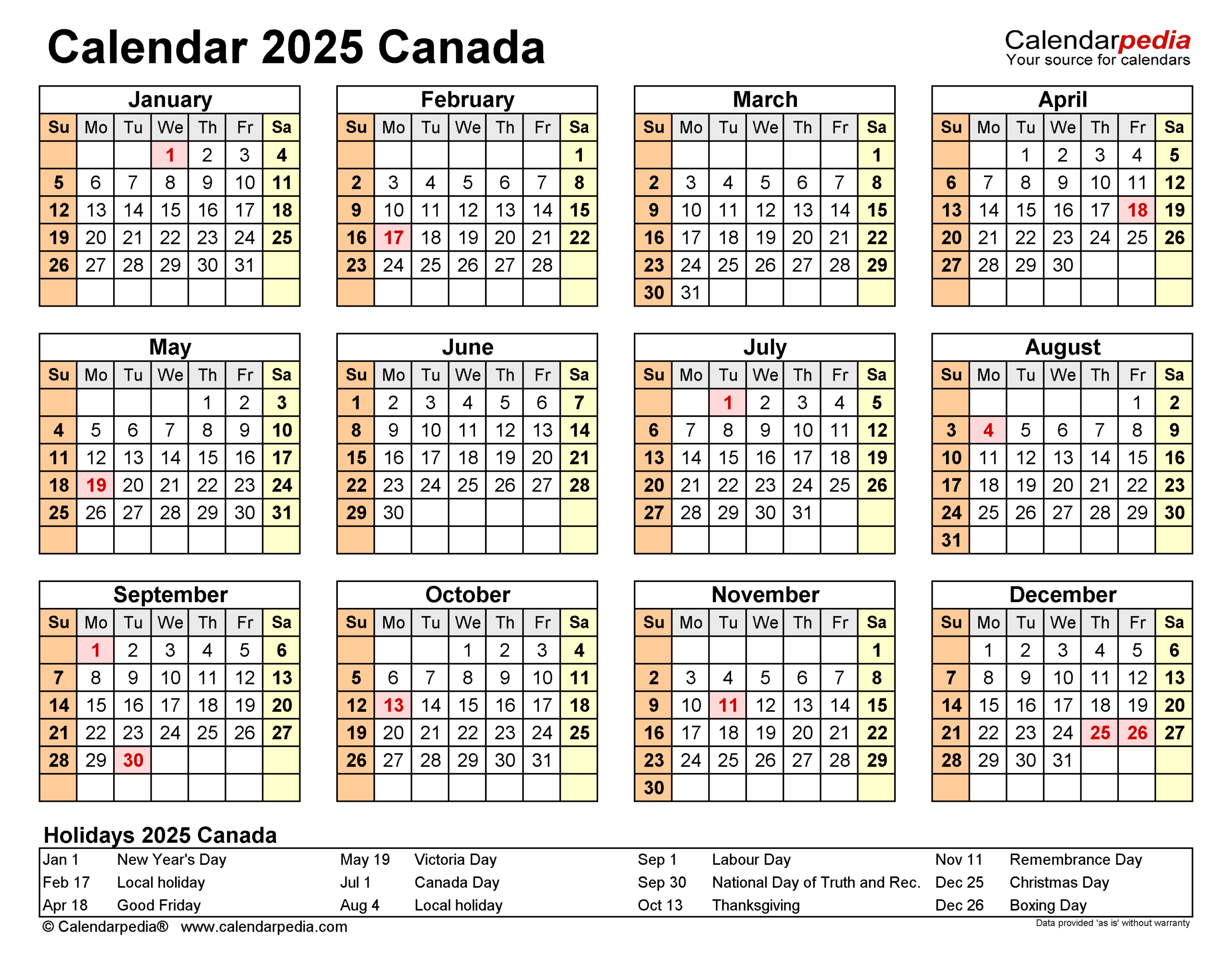 Canada Calendar 2025 - Free Printable Pdf Templates pertaining to Canada 2025 Calendar Printable