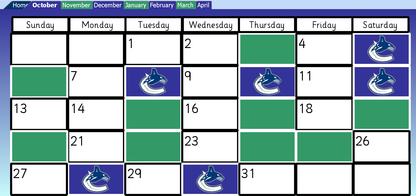 Canucks Schedule with regard to NHL Vancouver Canucks 2025 Calendar Printable