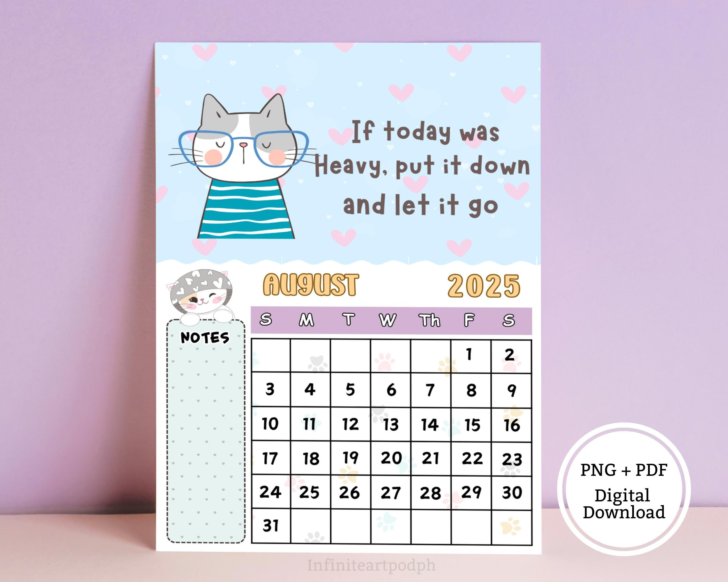 Cat Calendar 2025, Desk Calendar, Calendar Printable, Calendar with regard to Curious Kittens 2025 Calendar Printable