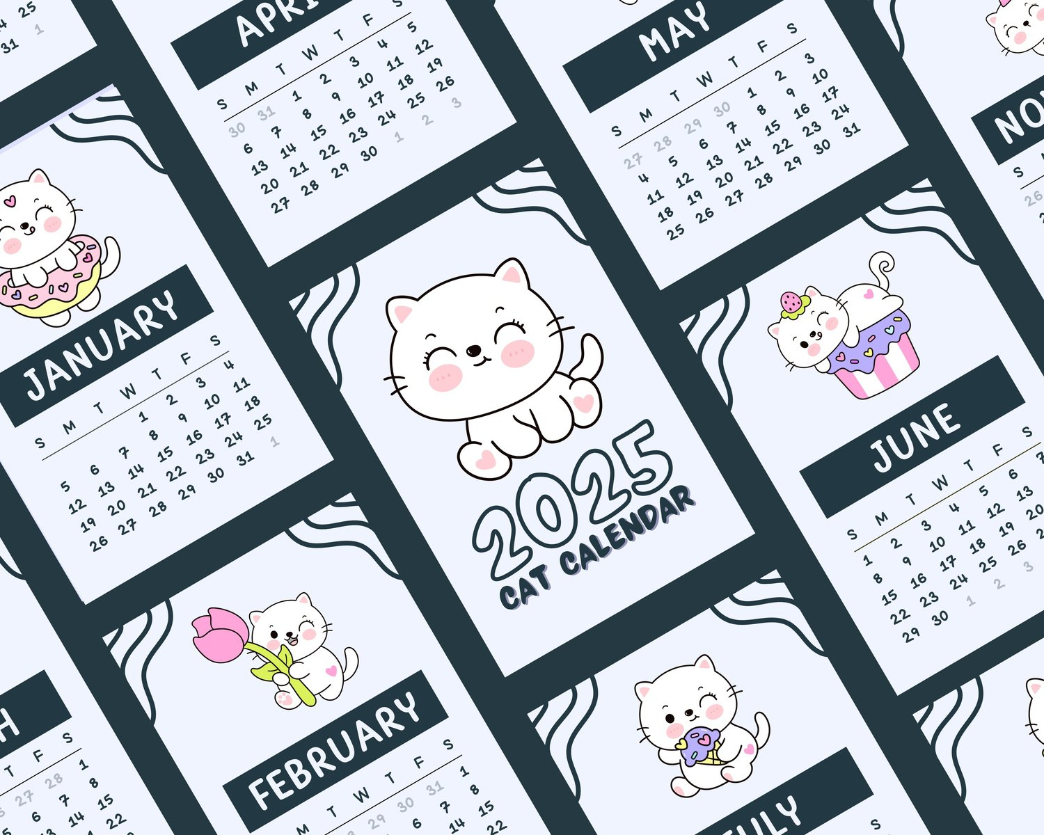 Cat Calendar 2025, Digital Calendar, Calendar 2025, Digital regarding Cat Lovers 2025 Calendar Printable