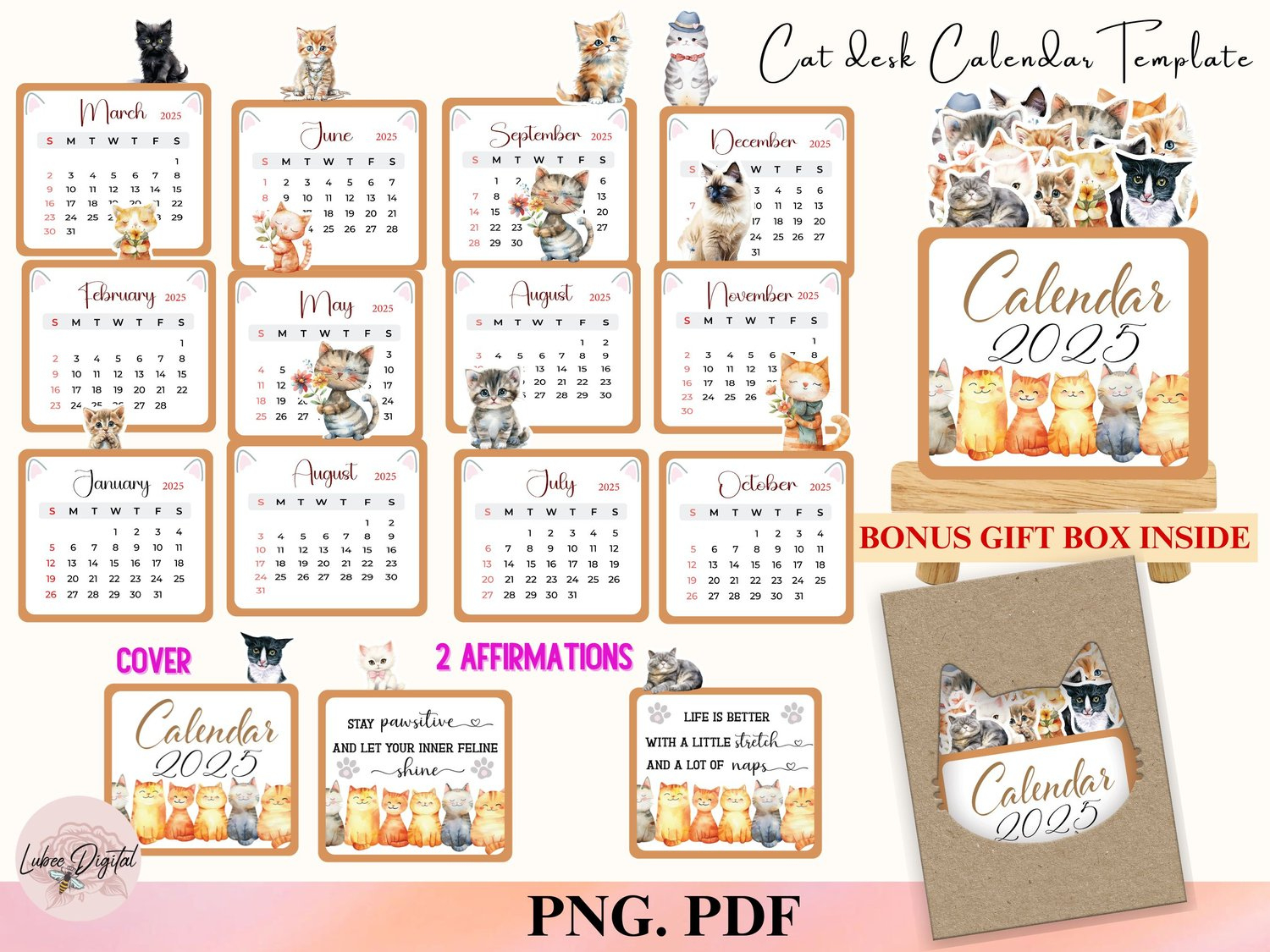 Cat Calendar 2025, Printable Mini Calendar &amp;amp; Diy Pet Calendar intended for Cat Lovers 2025 Calendar Printable