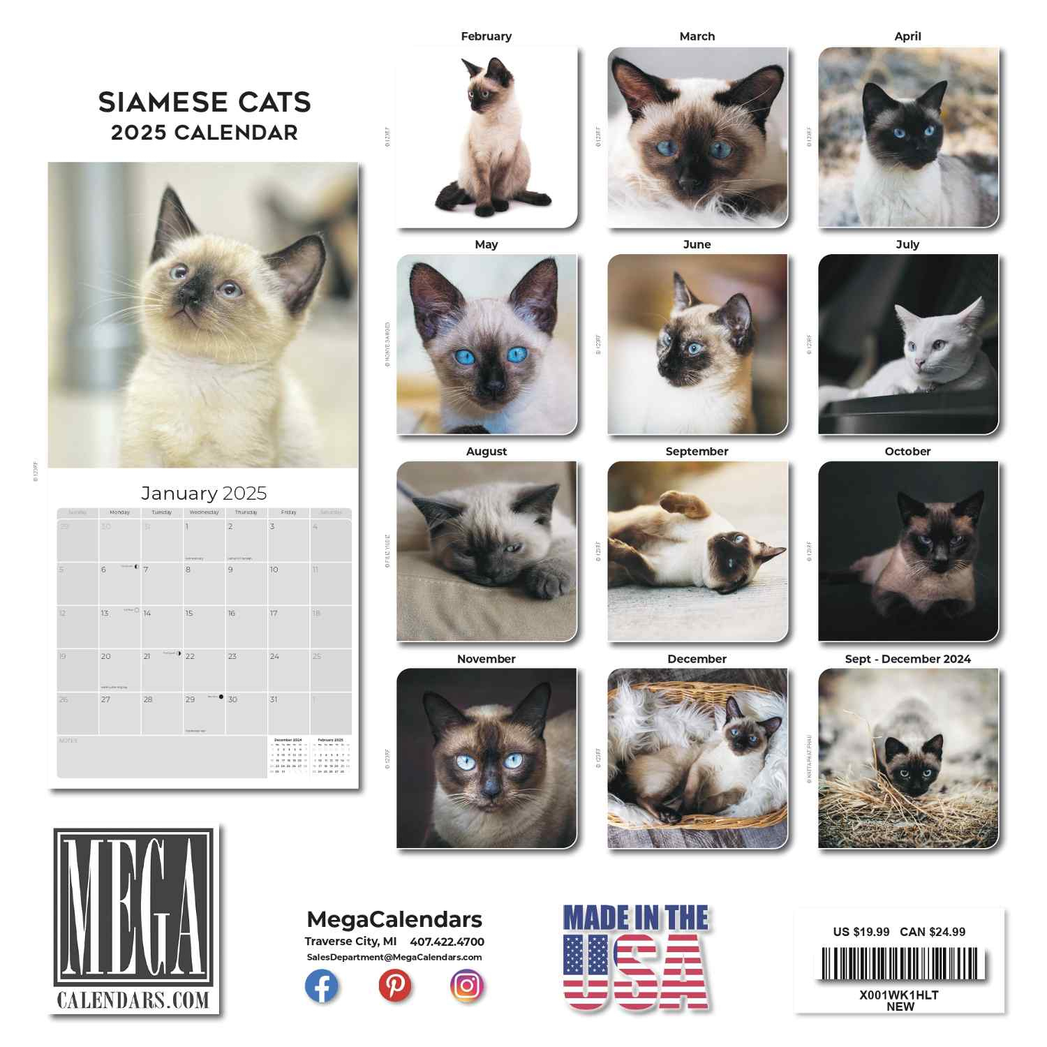 Cats Siamese Calendar 2025 Full Size 12X24 Made In Usa | Ebay pertaining to Siamese Cats 2025 Calendar Printable