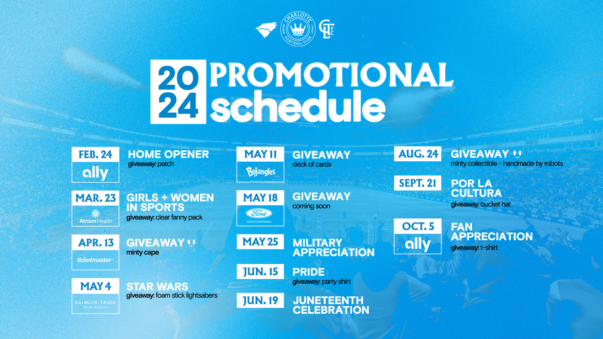 Charlotte Fc Announce 2024 Promotions Schedule | Charlotte Fc inside Mls Charlotte Fc 2025 Calendar Printable