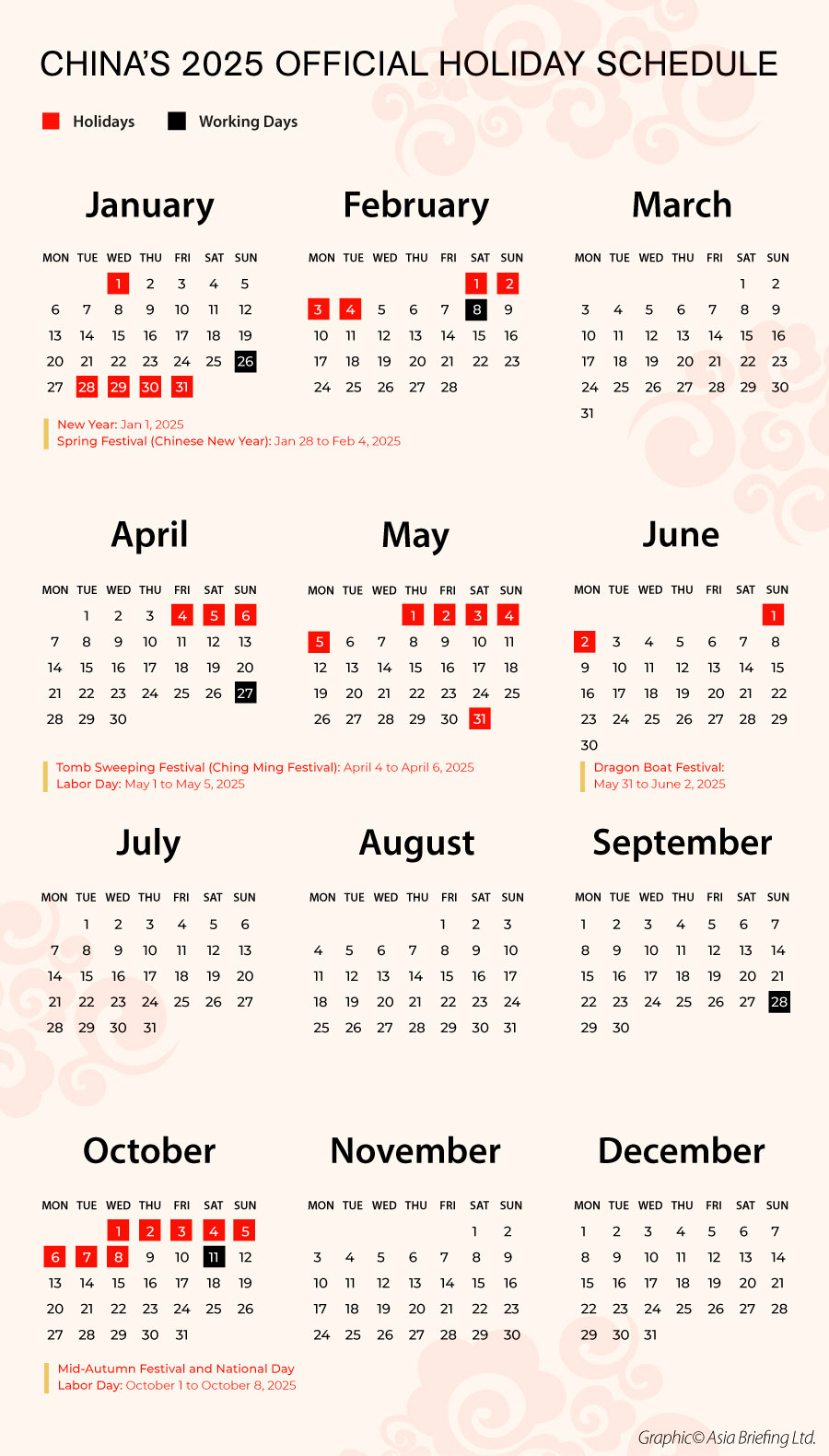 China National Holidays 2025 Schedule And Adjusted Working Days with China 2025 Calendar Printable